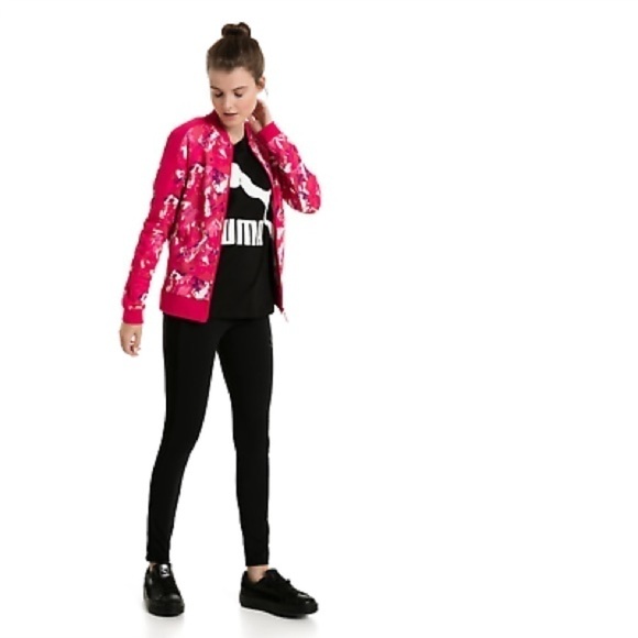 Puma All Over Print T7 Women's Track Jacket Love Potion Size Small Pink & White - Picture 5 of 16